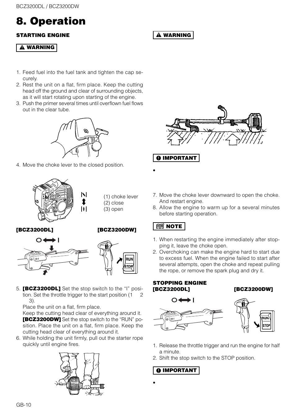 Operation | Zenoah BCZ3200DW User Manual | Page 10 / 16
