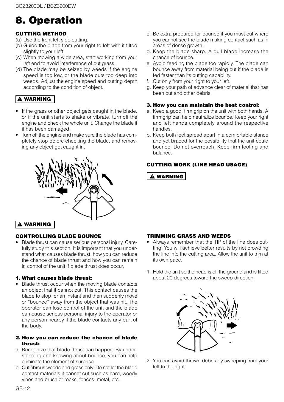 Operation | Zenoah BCZ3200DW User Manual | Page 12 / 16