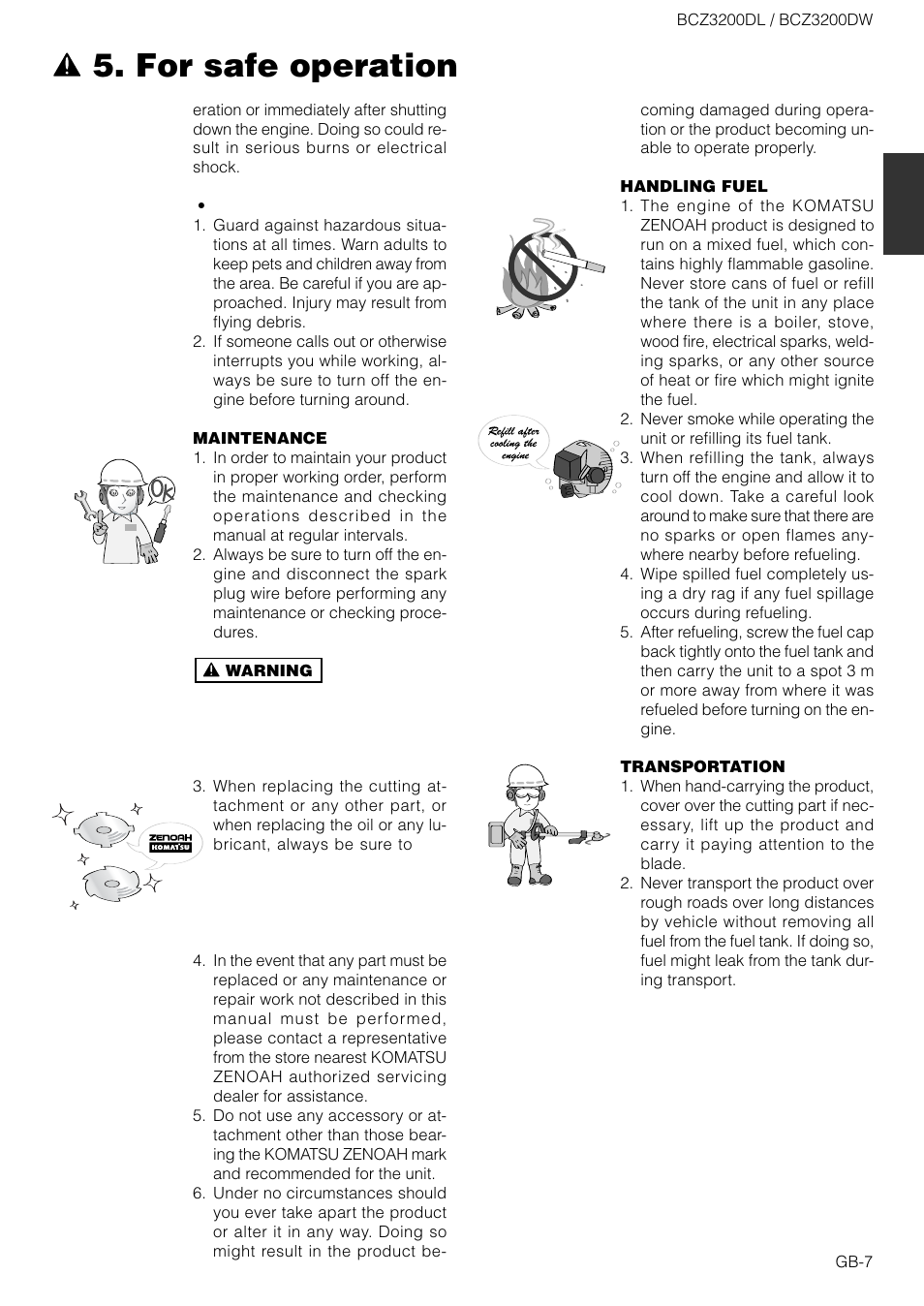 For safe operation | Zenoah BCZ3200DW User Manual | Page 7 / 16