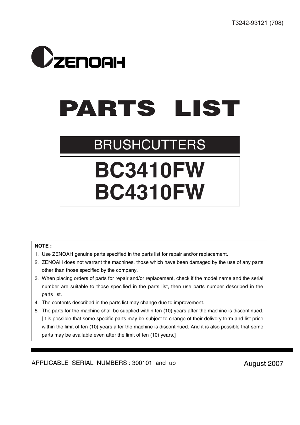 Zenoah BC3410FW User Manual | 7 pages