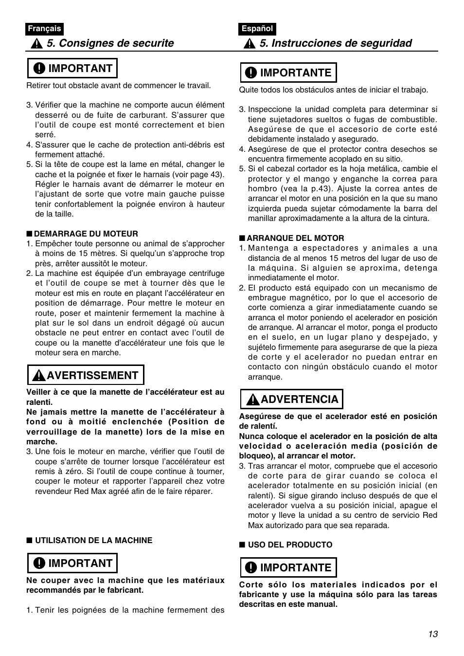 Important avertissement important | Zenoah HEZ2610F User Manual | Page 13 / 56