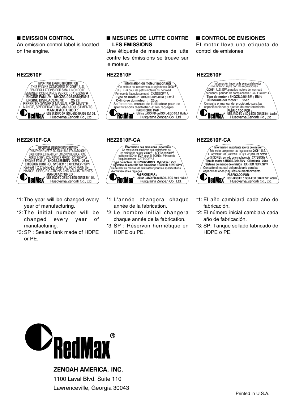 Hez2610f-ca, Hez2610f | Zenoah HEZ2610F User Manual | Page 56 / 56