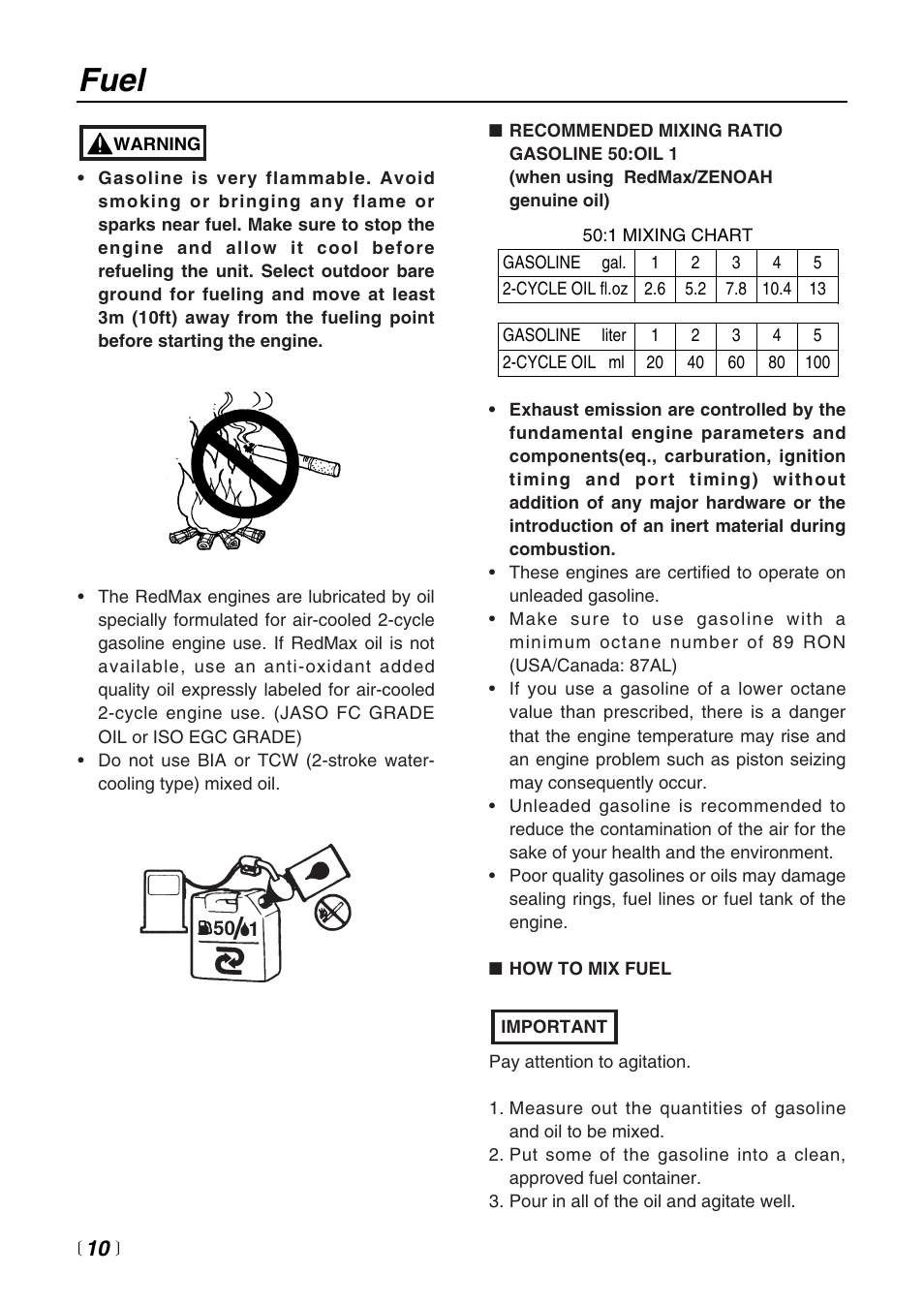 Fuel | Zenoah EDG2300 User Manual | Page 10 / 24