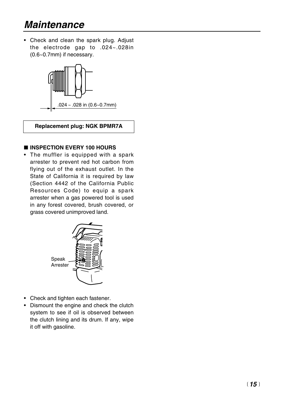 Maintenance | Zenoah EDG2300 User Manual | Page 15 / 24