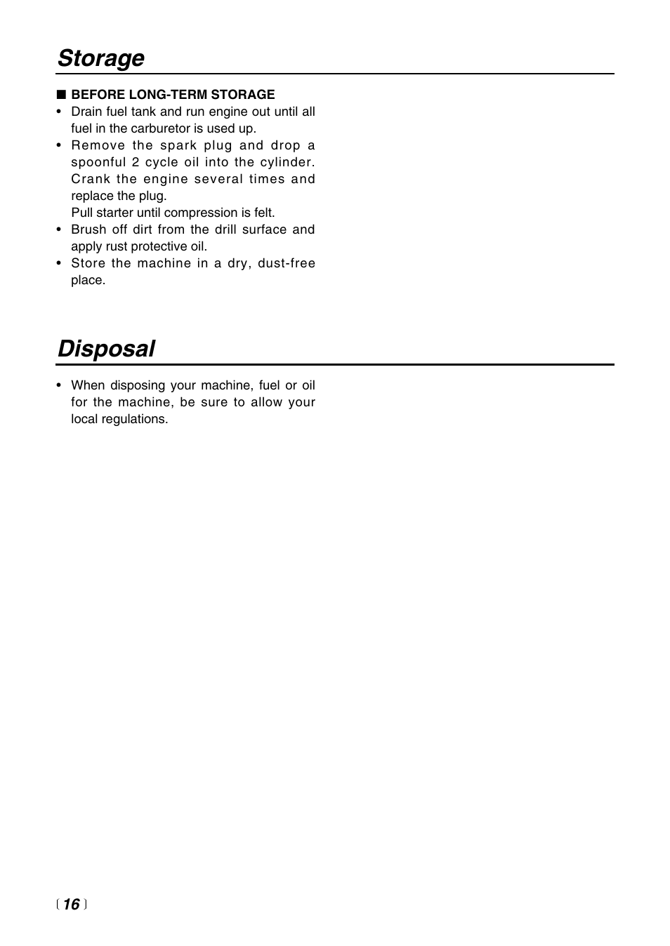 Storage, Disposal | Zenoah EDG2300 User Manual | Page 16 / 24