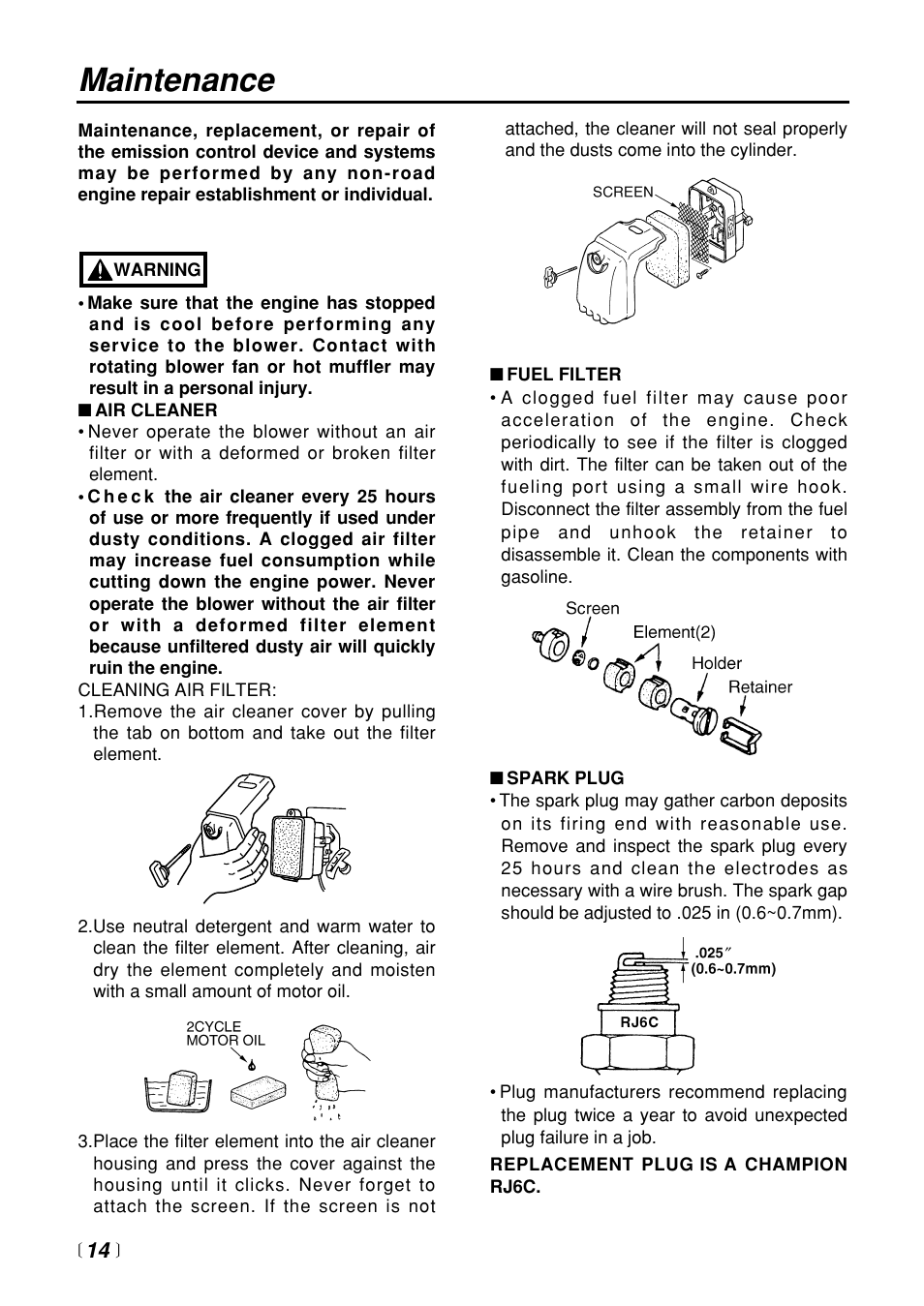 Maintenance | Zenoah EB4401 User Manual | Page 14 / 28