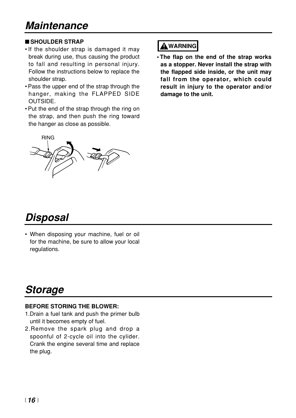 Disposal, Storage, Maintenance | Zenoah EB4401 User Manual | Page 16 / 28