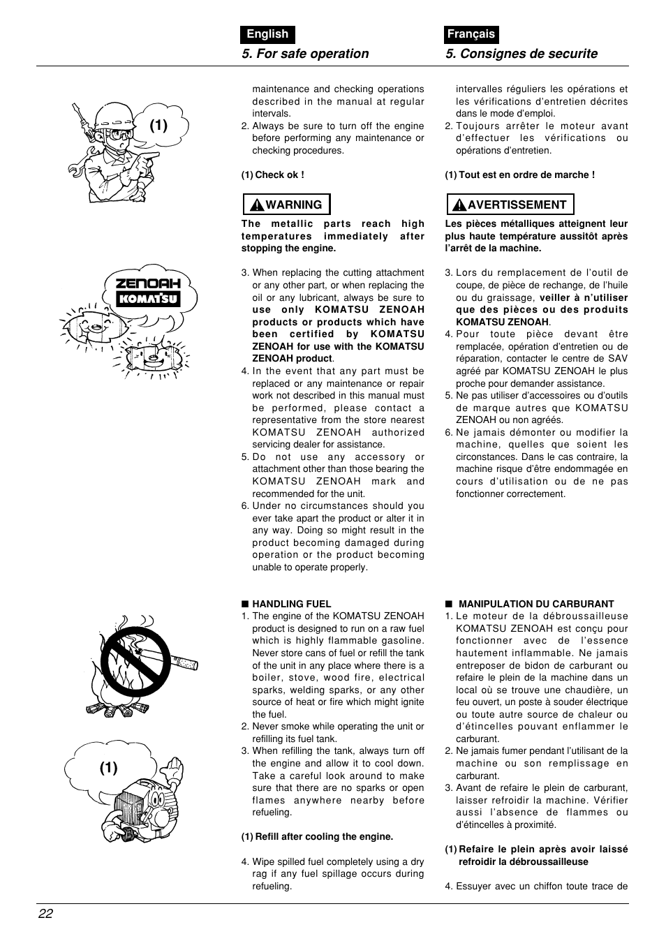 For safe operation 5. consignes de securite | Zenoah BCX2601DL User Manual | Page 22 / 72