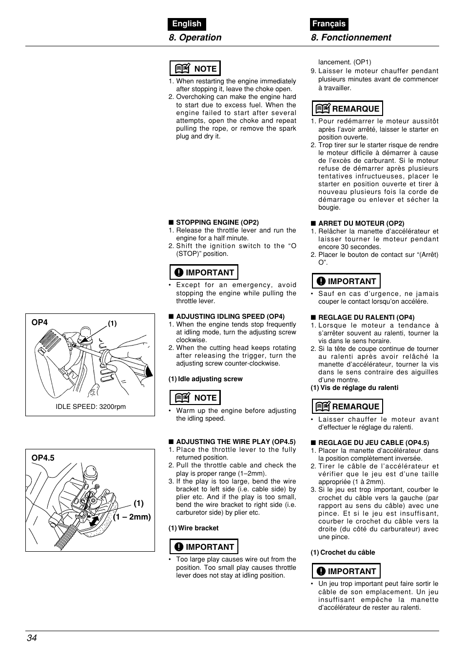 Operation 8. fonctionnement 34 | Zenoah BCX2601DL User Manual | Page 34 / 72