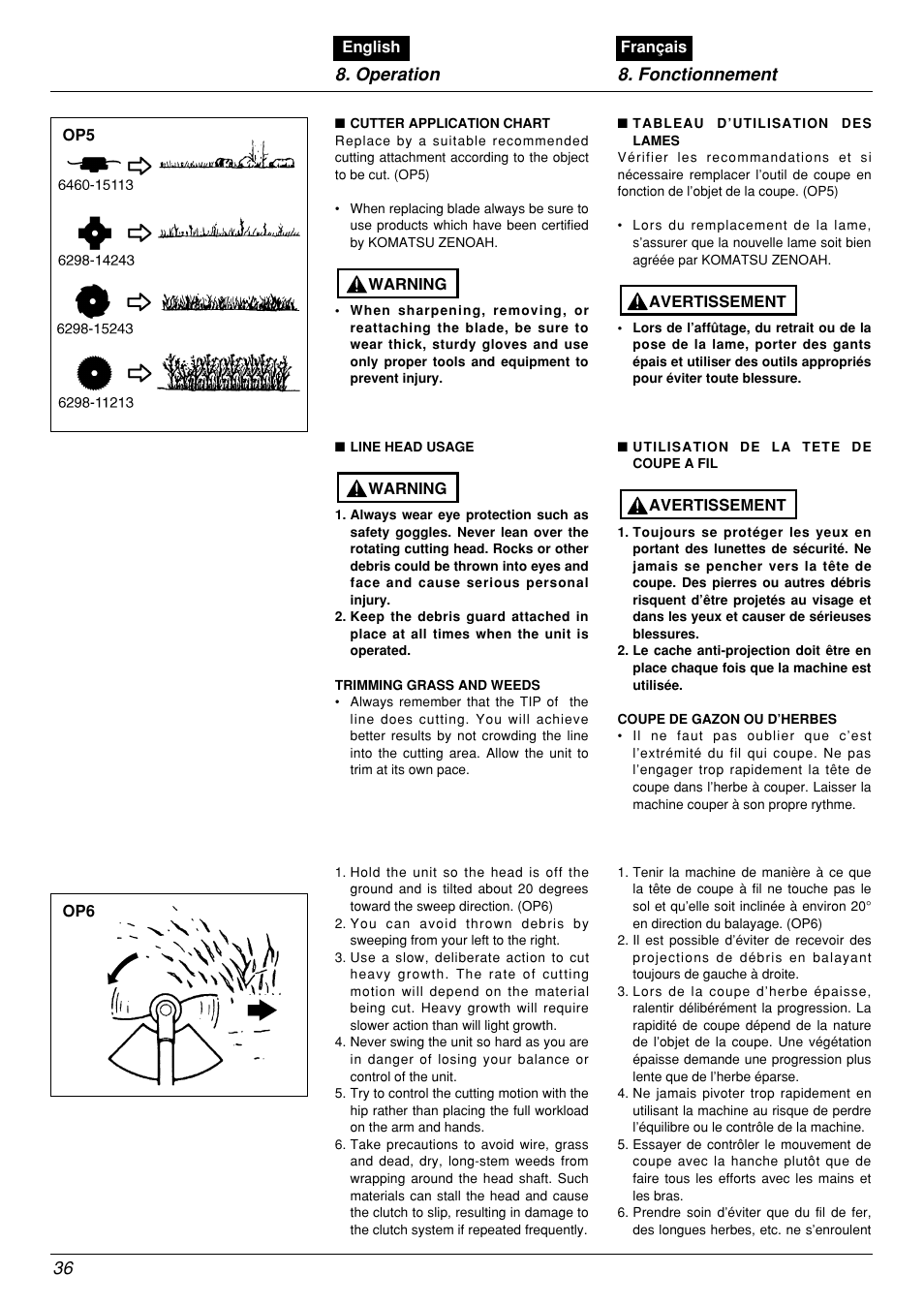 36 8. operation 8. fonctionnement | Zenoah BCX2601DL User Manual | Page 36 / 72