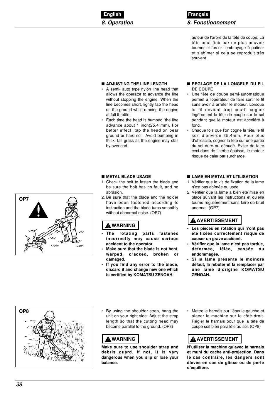 Operation 8. fonctionnement 38 | Zenoah BCX2601DL User Manual | Page 38 / 72