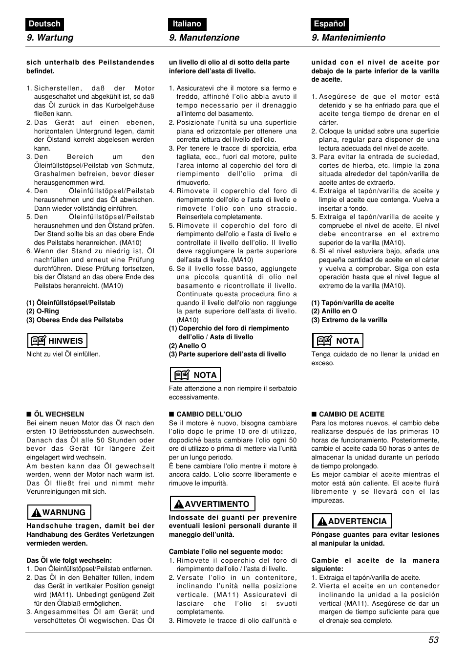 Wartung 9. manutenzione 9. mantenimiento 53 | Zenoah BCX2601DL User Manual | Page 53 / 72
