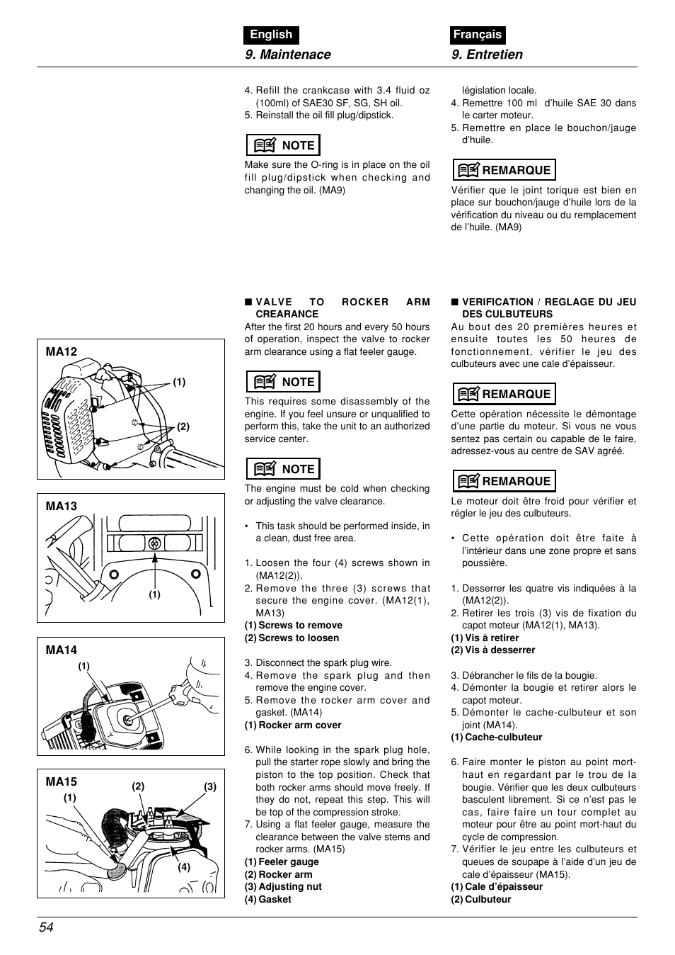 Maintenace 9. entretien | Zenoah BCX2601DL User Manual | Page 54 / 72