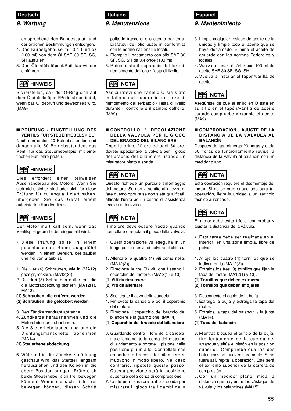 Wartung 9. manutenzione 9. mantenimiento | Zenoah BCX2601DL User Manual | Page 55 / 72