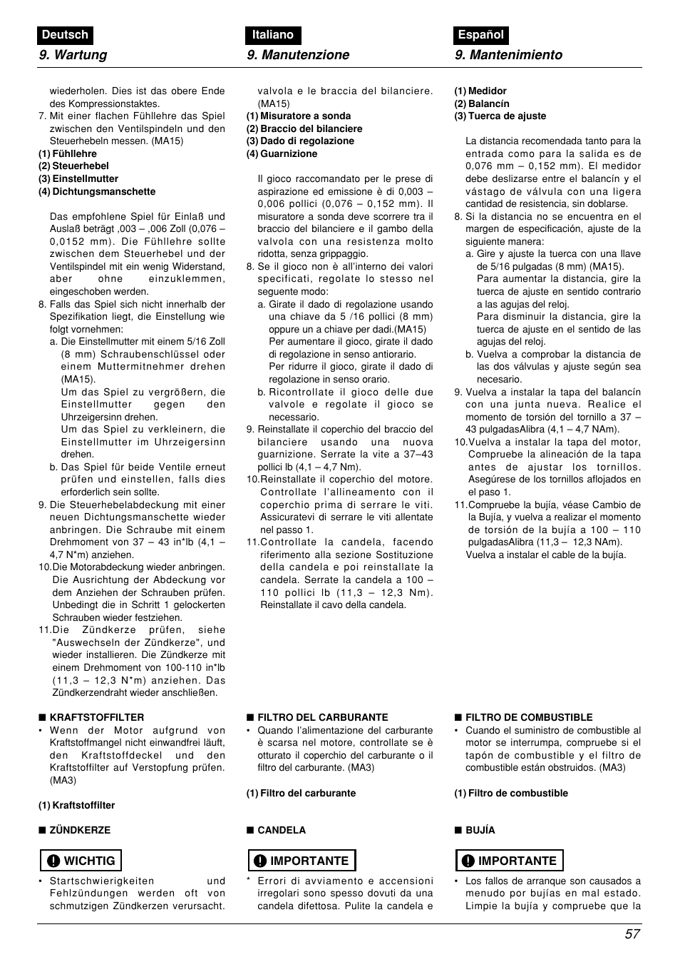 Wartung 9. manutenzione 9. mantenimiento | Zenoah BCX2601DL User Manual | Page 57 / 72