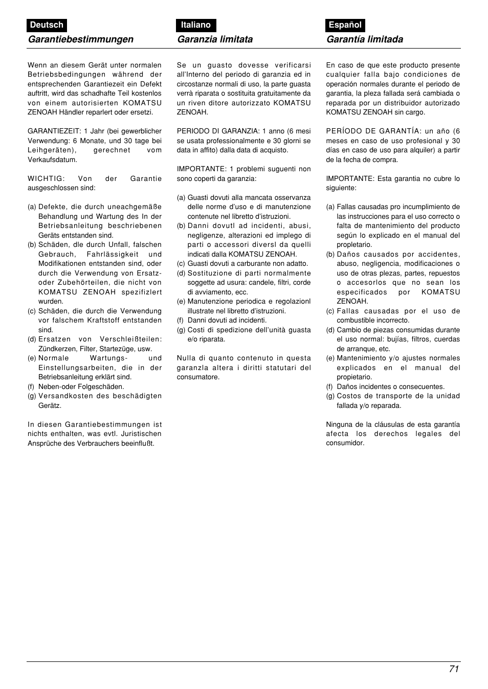 Zenoah BCX2601DL User Manual | Page 71 / 72