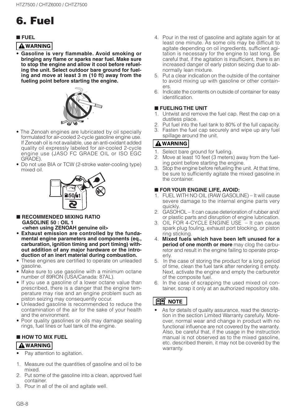 Fuel | Zenoah CHTZ6000 User Manual | Page 8 / 15
