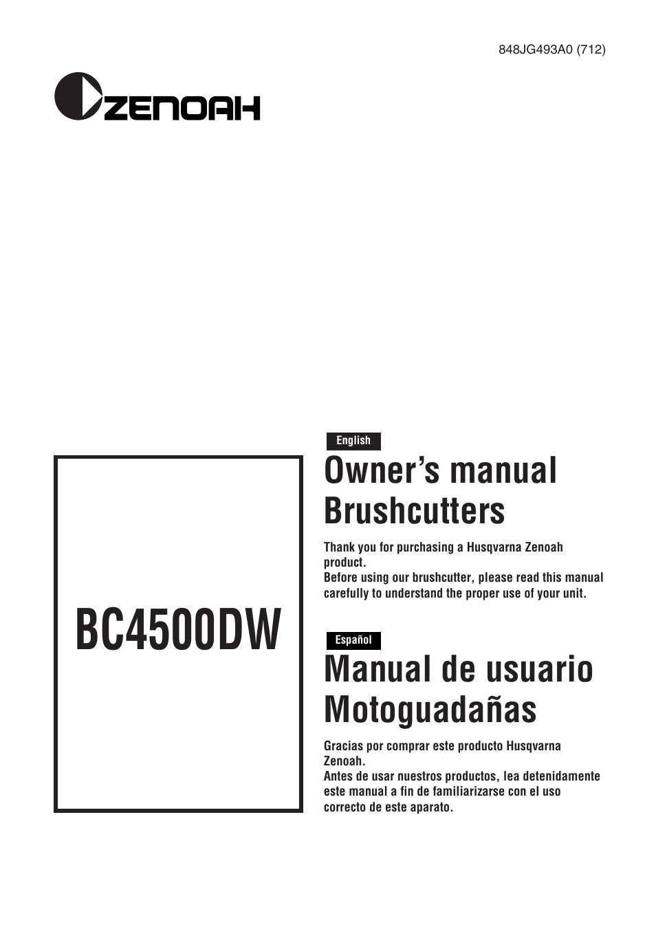 Zenoah BC4500DW User Manual | 12 pages