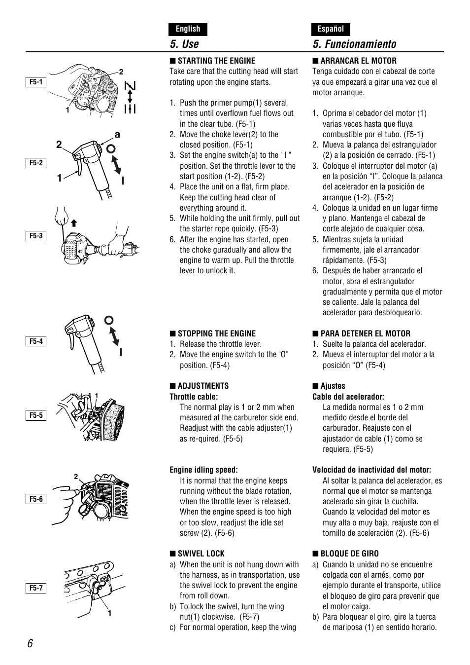 Use 5. funcionamiento, A2 1 | Zenoah BC4500DW User Manual | Page 6 / 12