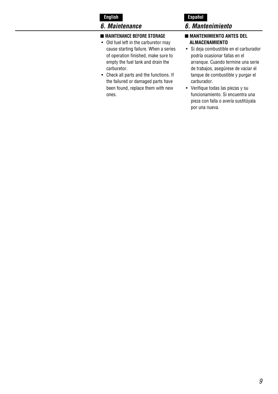 Maintenance 6. mantenimiento | Zenoah BC4500DW User Manual | Page 9 / 12