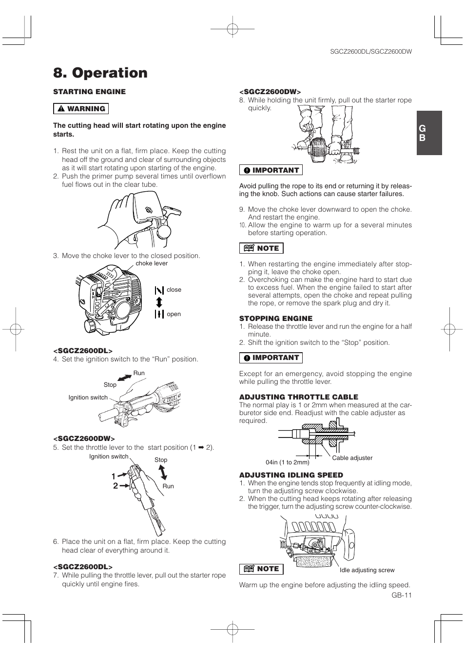 Operation | Zenoah SGCZ2600 User Manual | Page 11 / 17
