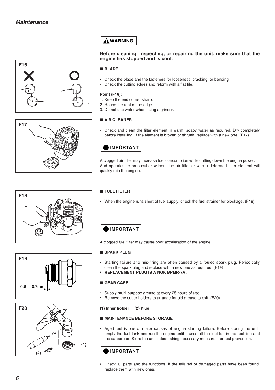 Maintenance | Zenoah YM 415 DW User Manual | Page 6 / 8
