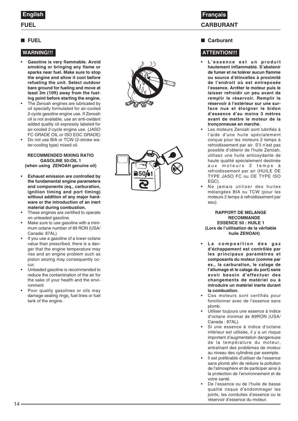 Engilsh français fuel carburant | Zenoah EB440 User Manual | Page 14 / 34