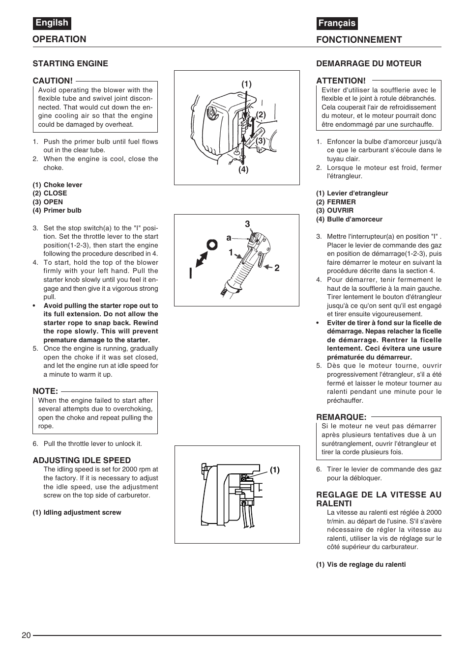 Engilsh français operation fonctionnement | Zenoah EB440 User Manual | Page 20 / 34