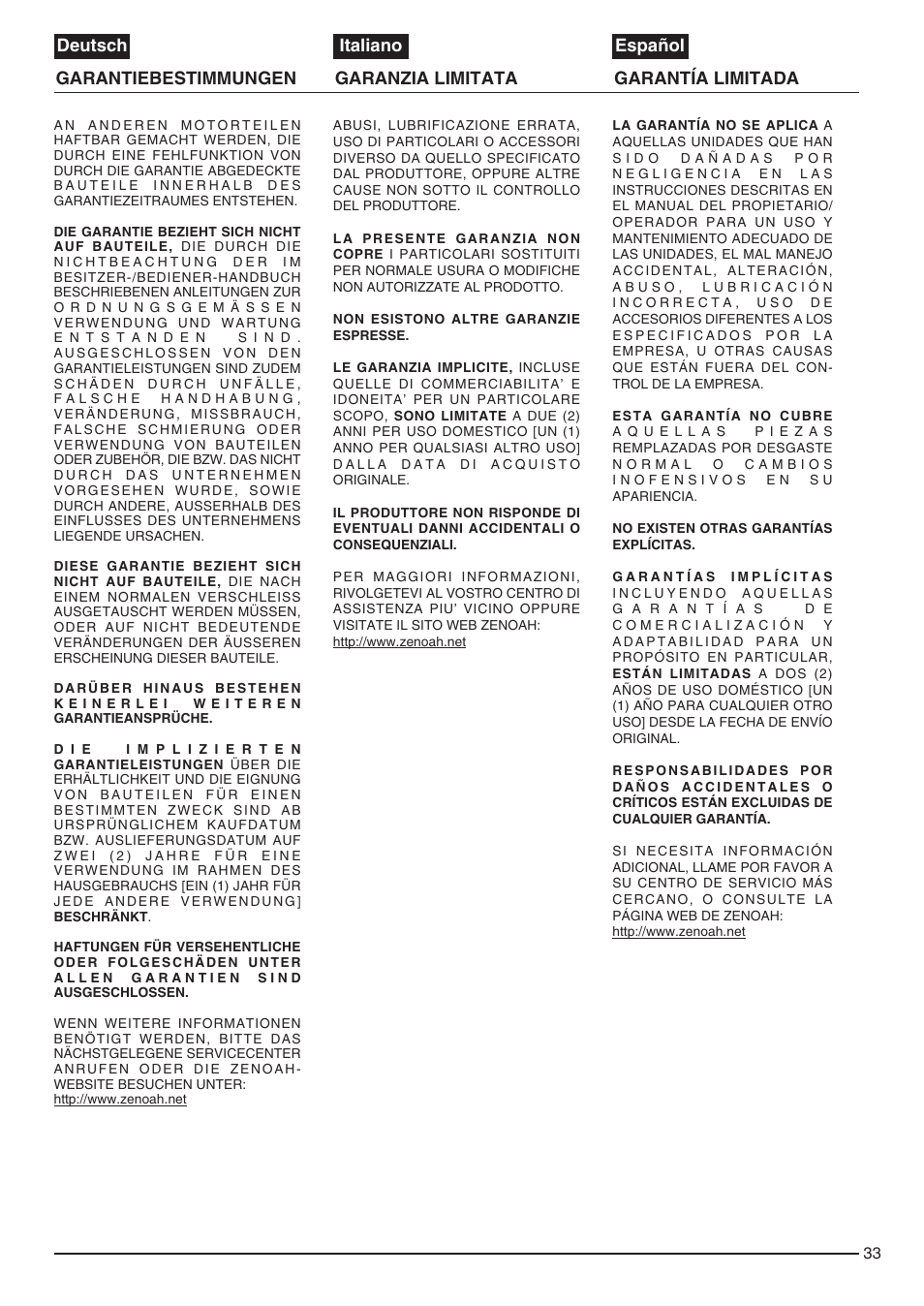 Deutsch italiano español | Zenoah EB440 User Manual | Page 33 / 34