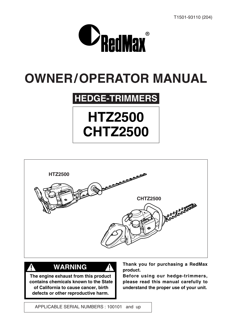 Zenoah HTZ2500 User Manual | 36 pages