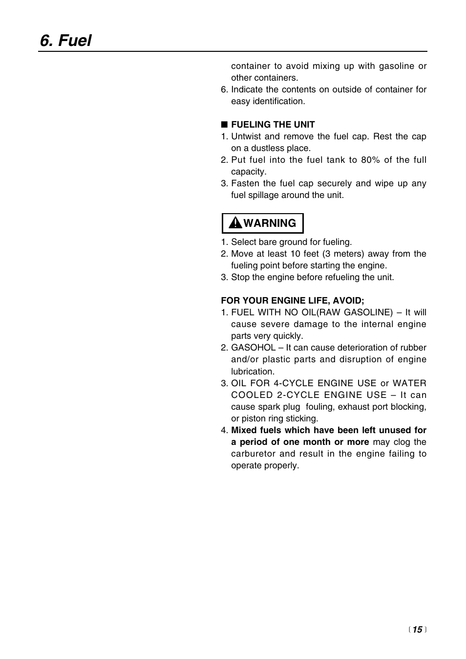 Fuel | Zenoah HTZ2500 User Manual | Page 15 / 36