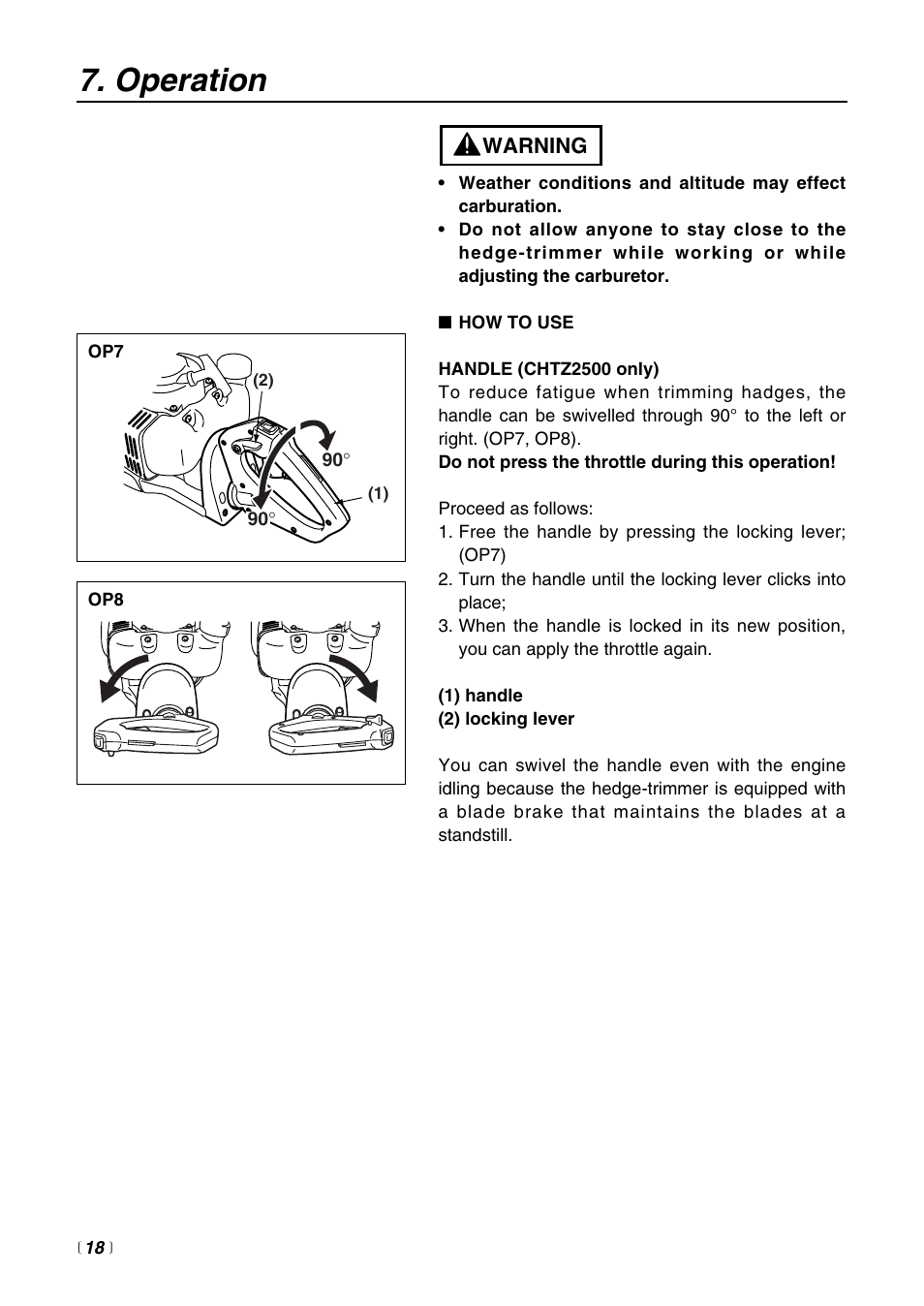 Operation | Zenoah HTZ2500 User Manual | Page 18 / 36