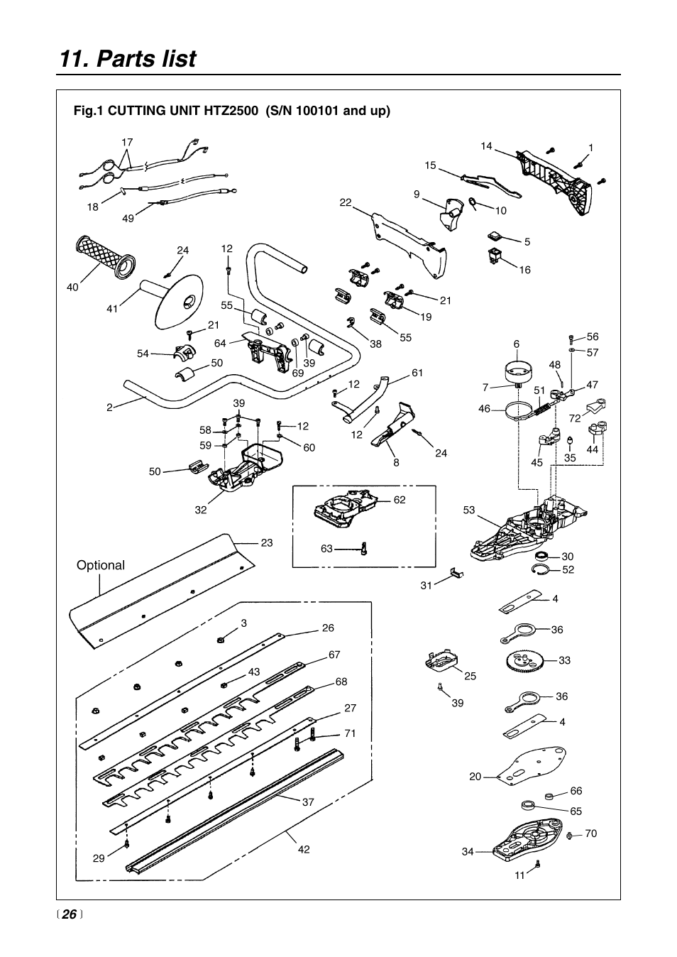 Parts list | Zenoah HTZ2500 User Manual | Page 26 / 36