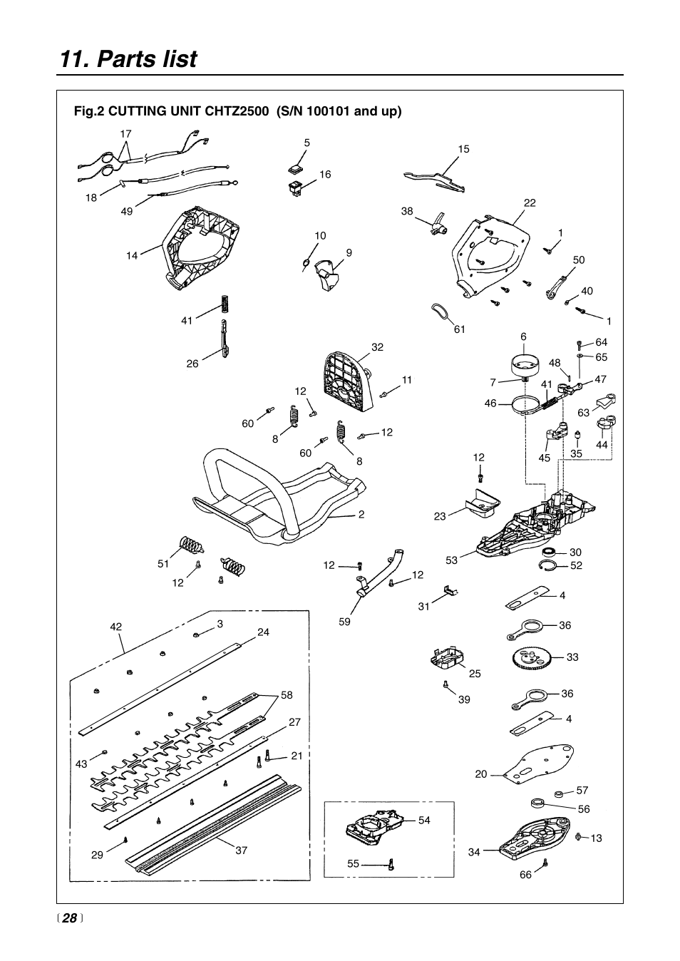 Parts list | Zenoah HTZ2500 User Manual | Page 28 / 36