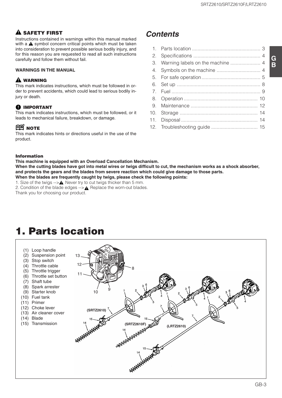 Zenoah LRTZ2610 User Manual | Page 3 / 15