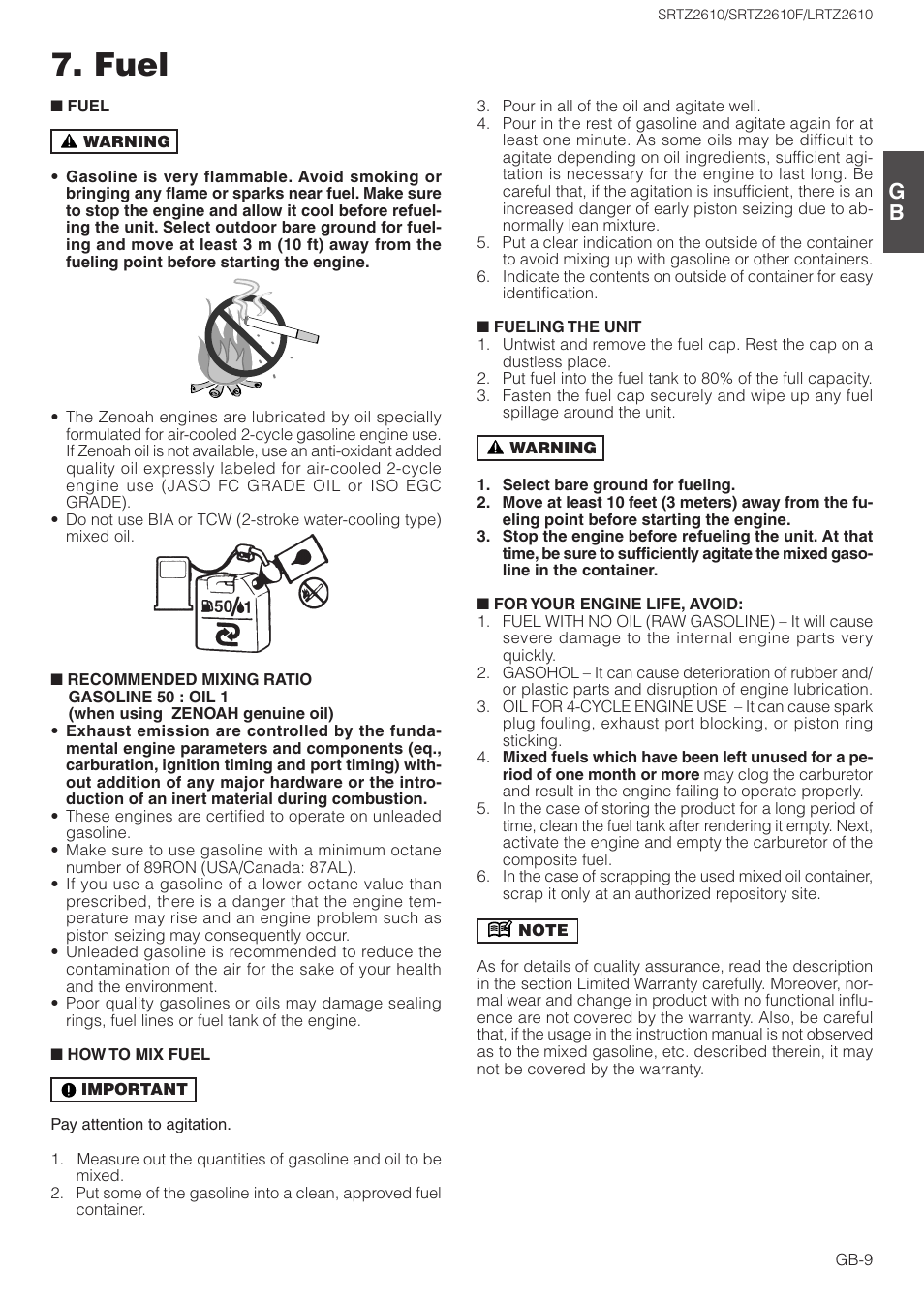 Fuel | Zenoah LRTZ2610 User Manual | Page 9 / 15