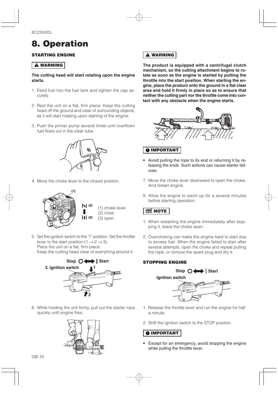 Operation | Zenoah BCZ2602DL User Manual | Page 10 / 16