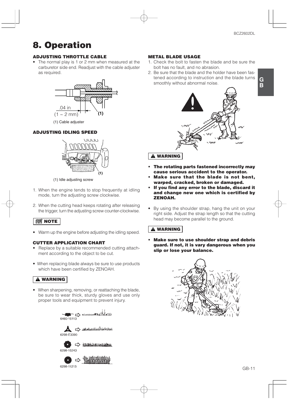 Operation | Zenoah BCZ2602DL User Manual | Page 11 / 16