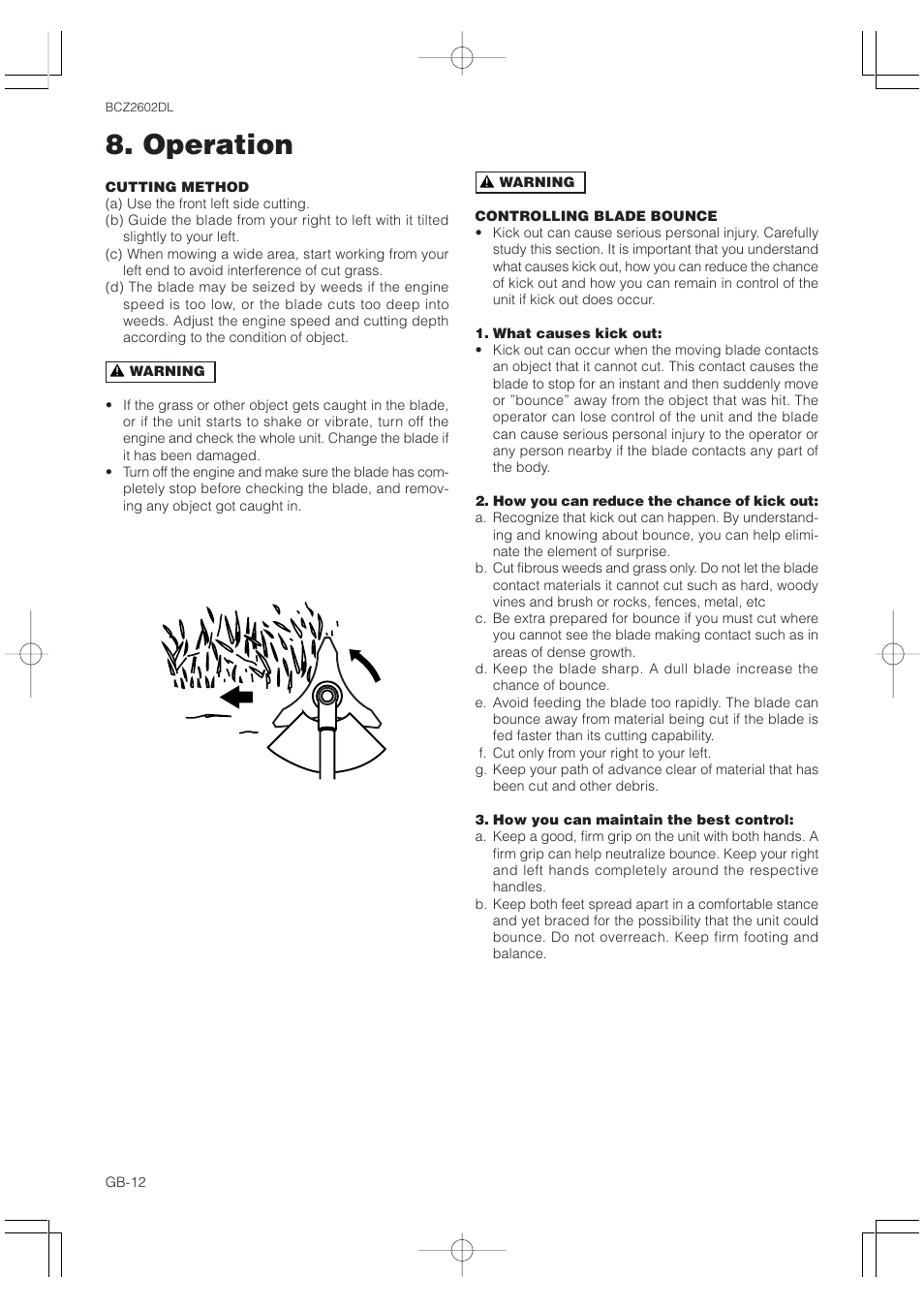 Operation | Zenoah BCZ2602DL User Manual | Page 12 / 16