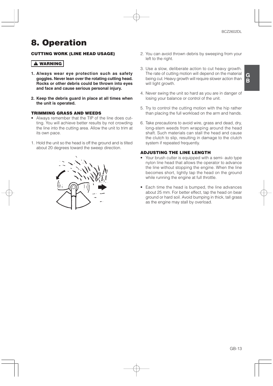 Operation | Zenoah BCZ2602DL User Manual | Page 13 / 16