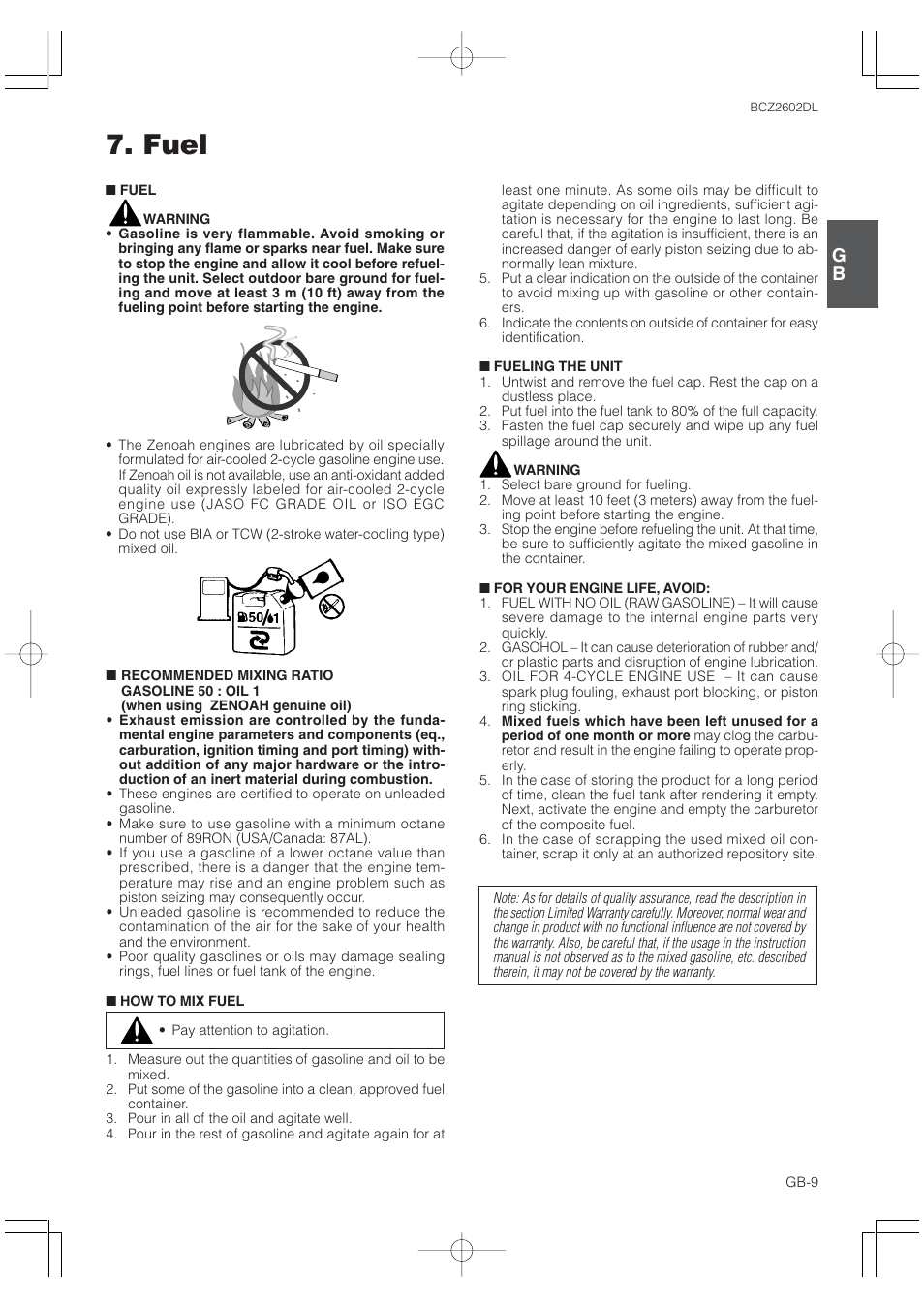 Fuel | Zenoah BCZ2602DL User Manual | Page 9 / 16