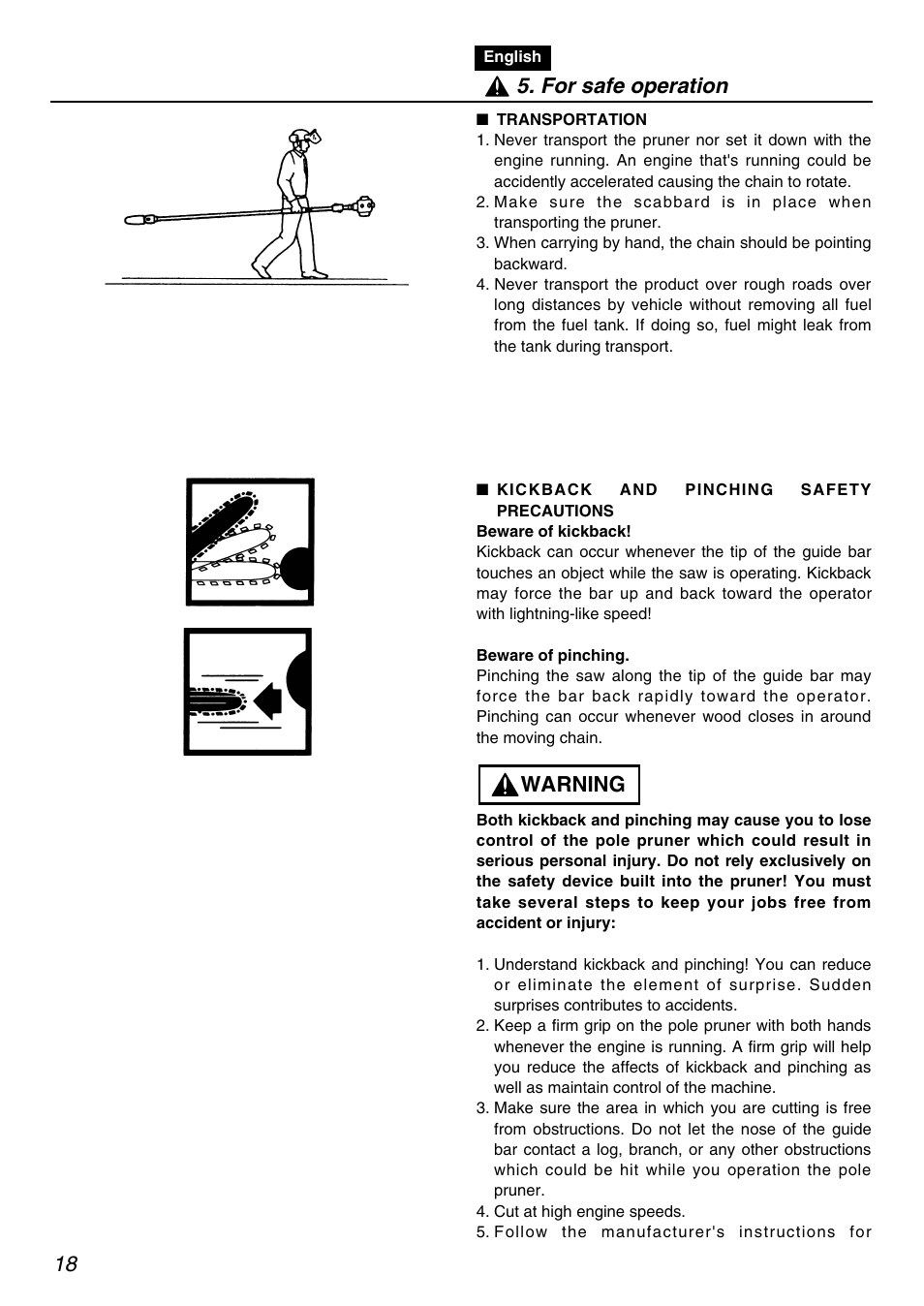 Warning 5. for safe operation | Zenoah RedMax PSZ2401 User Manual | Page 18 / 68