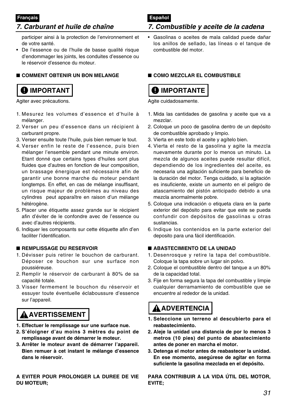 Avertissement important | Zenoah RedMax PSZ2401 User Manual | Page 31 / 68