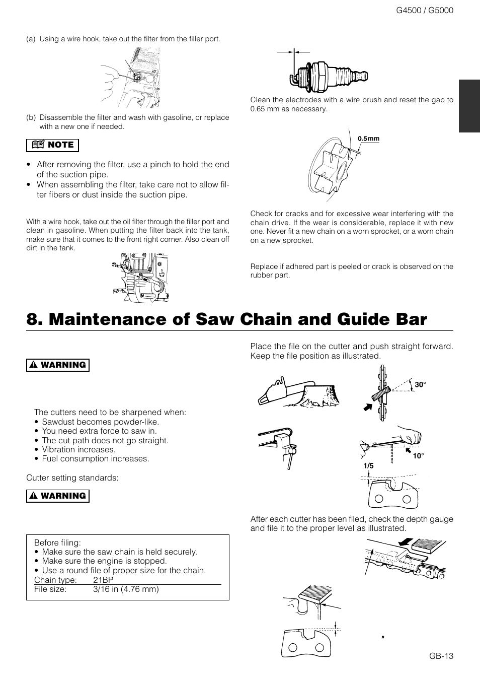 Maintenance of saw chain and guide bar | Zenoah G4500 User Manual | Page 13 / 15