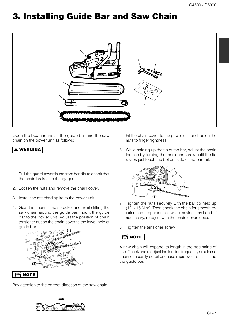 Installing guide bar and saw chain | Zenoah G4500 User Manual | Page 7 / 15