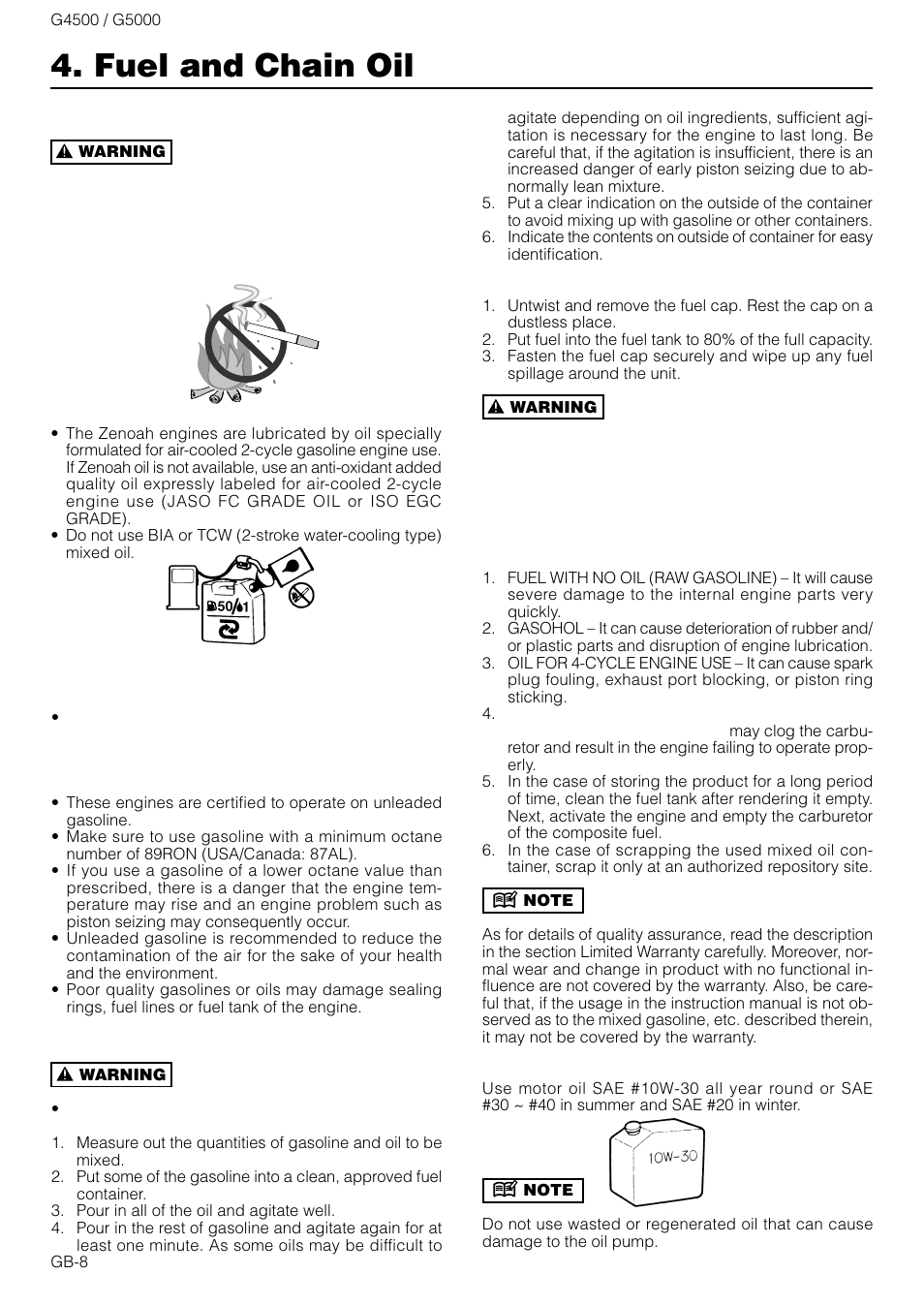 Fuel and chain oil | Zenoah G4500 User Manual | Page 8 / 15