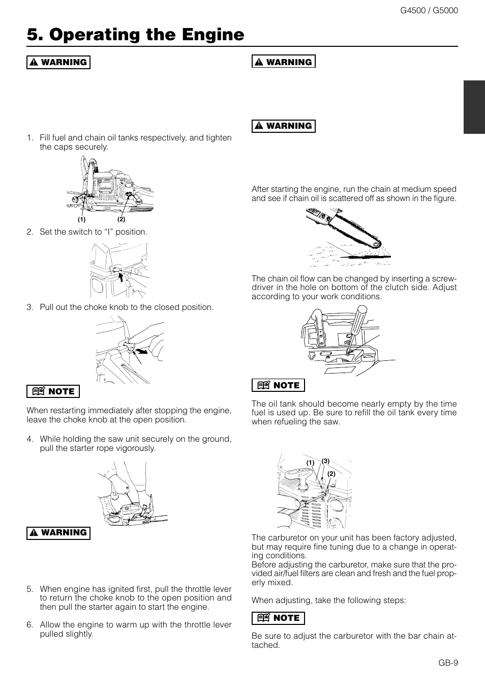 Operating the engine | Zenoah G4500 User Manual | Page 9 / 15