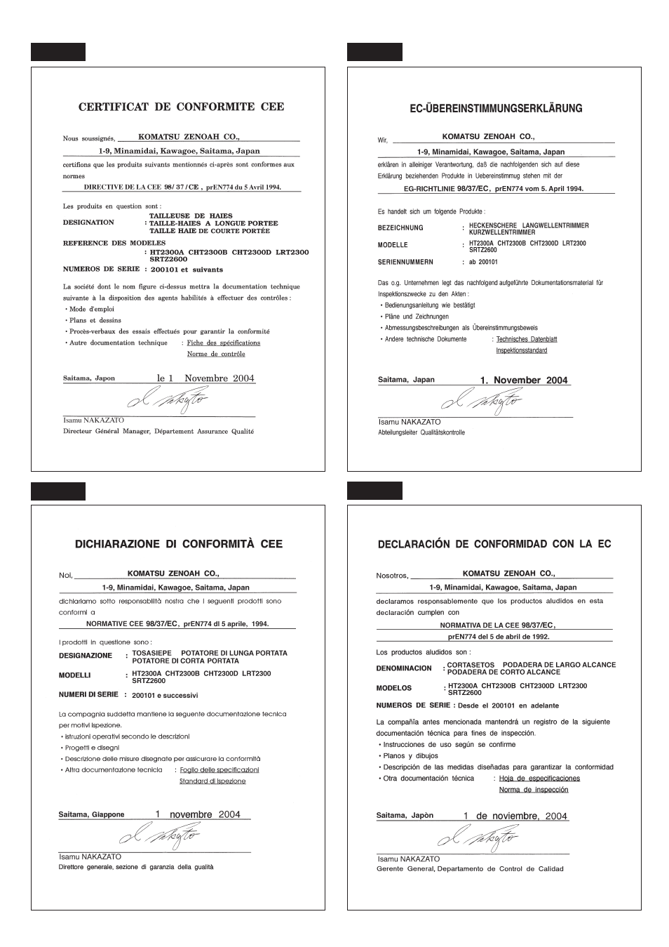 Zenoah SRTZ2600 User Manual | Page 3 / 60