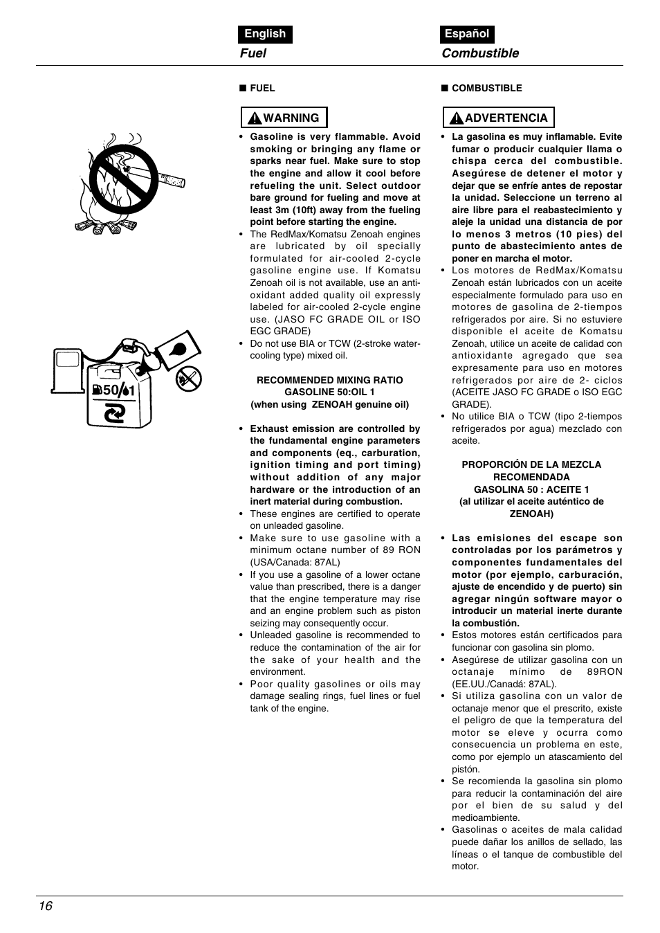 Fuel, Combustible | Zenoah EBZ8000/8000RH User Manual | Page 16 / 36