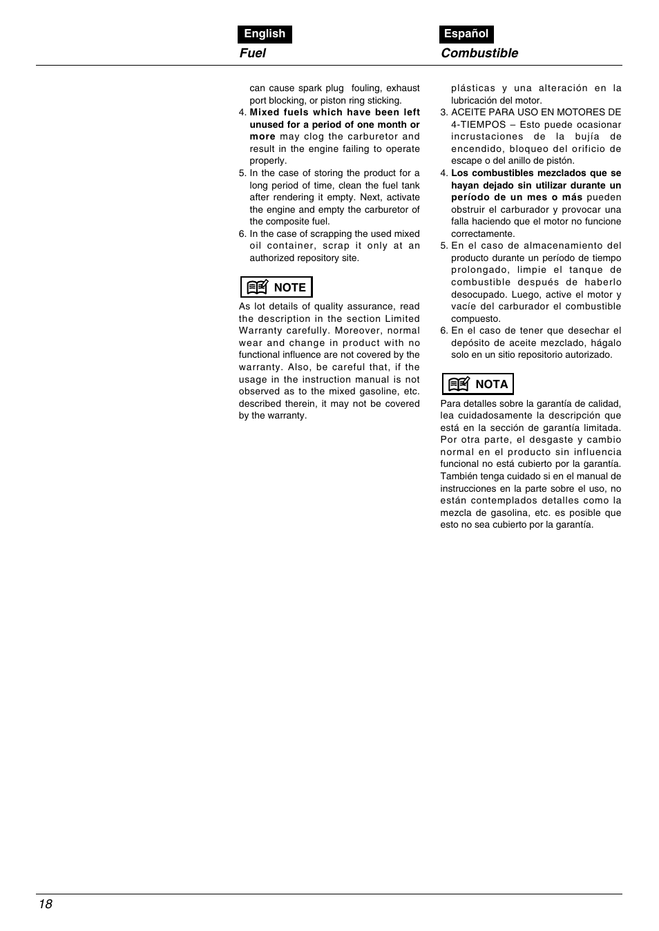 Fuel combustible | Zenoah EBZ8000/8000RH User Manual | Page 18 / 36